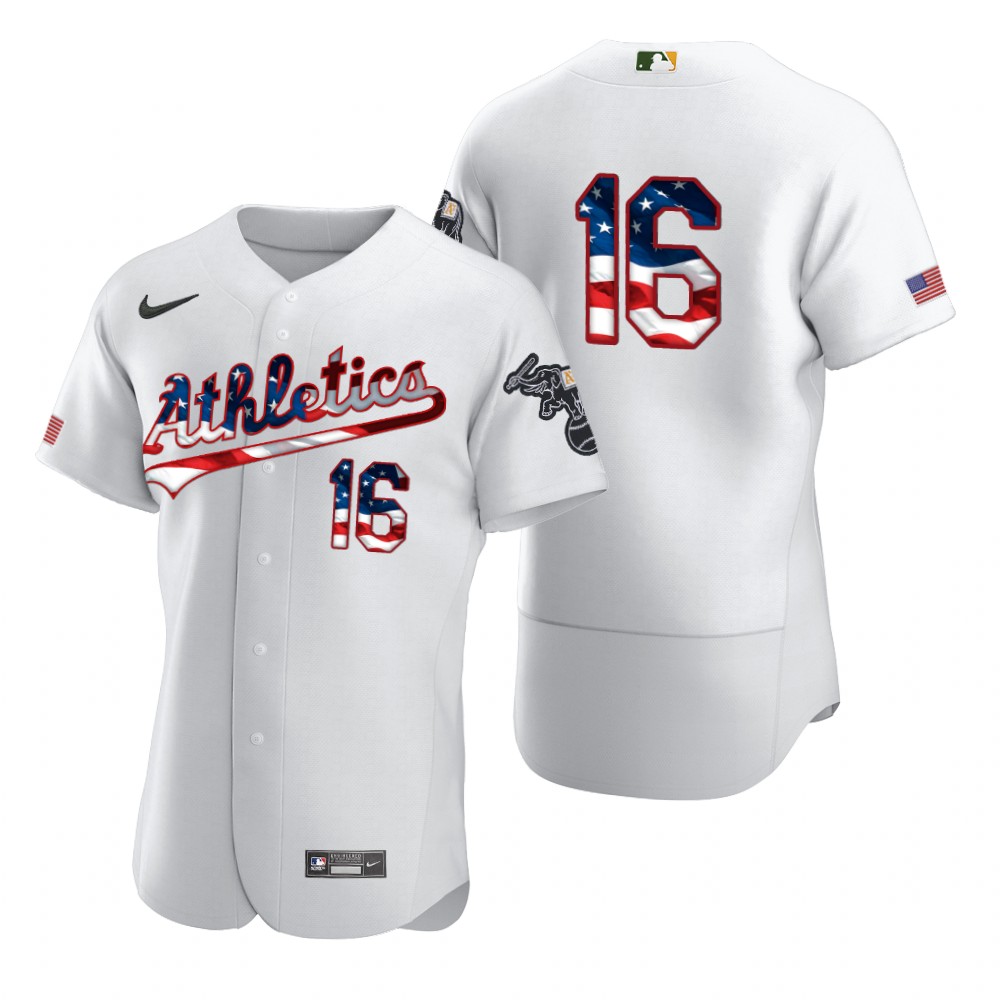Oakland Athletics 16 Liam Hendriks Men Nike White Fluttering USA Flag Limited Edition Authentic MLB Jersey